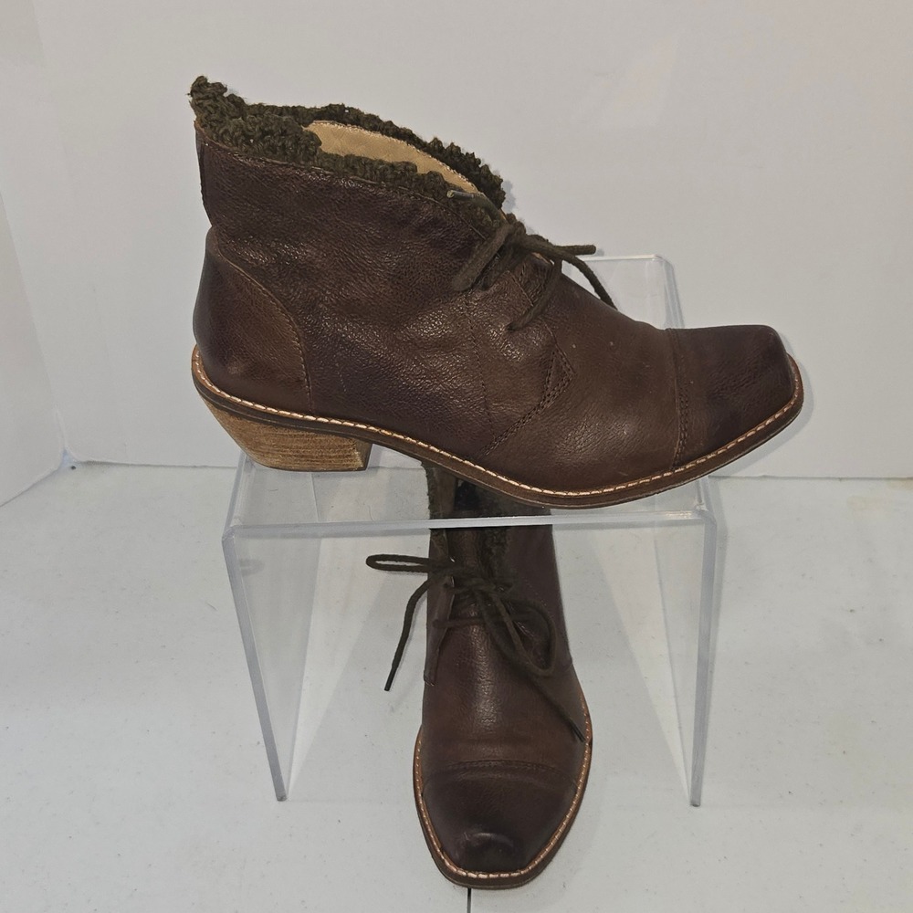 Latigo Party Brown Leather Lace Up Ankle Boots Faux Fur Trim Women Size 8M